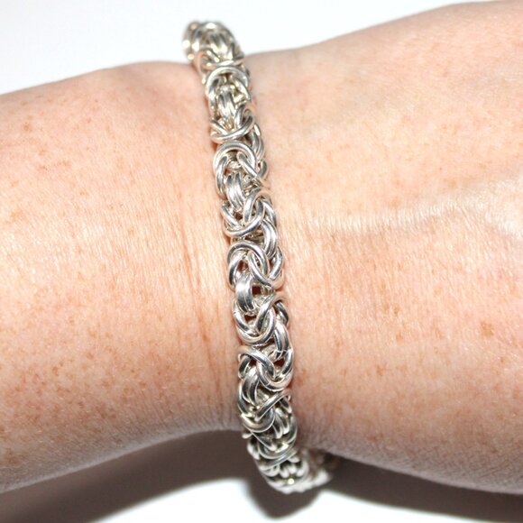 Sterling Silver Heavy Byzantine Chain Bracelet Toggle Clasp 44 Grams - Picture 4 of 5